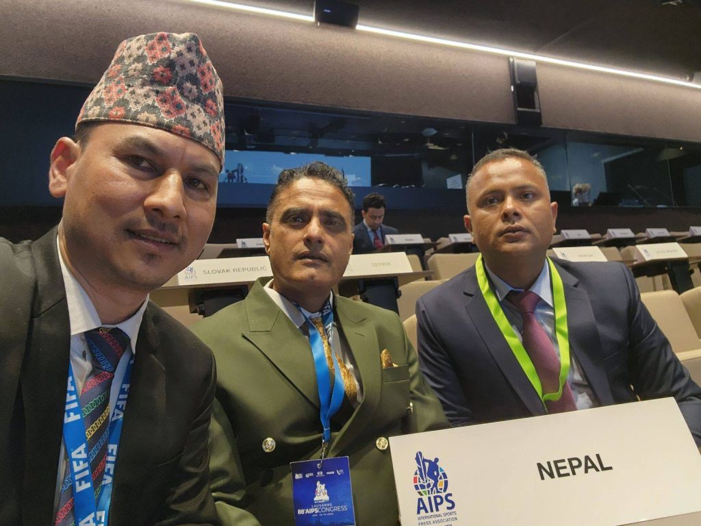 Nepal Sports Journalists Forum Members attending the 88th AIPS Electoral Congress in Lausanne, Switzerland.